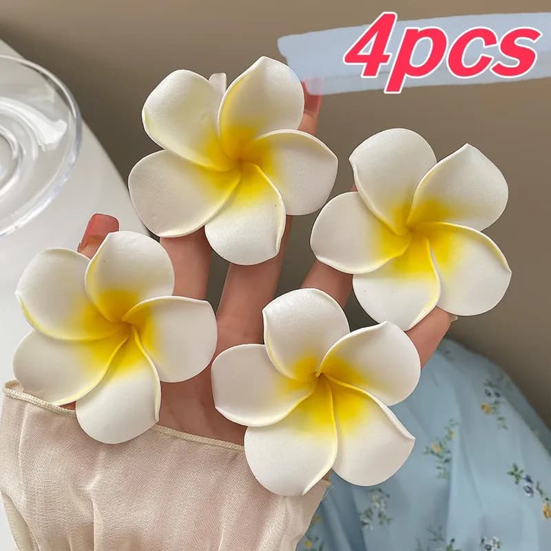 4Pcs Plumeria Flower Hair Clips For Women Girls Hairpins Egg Flower Barrette Hawaiian Wedding Artificial Headwear