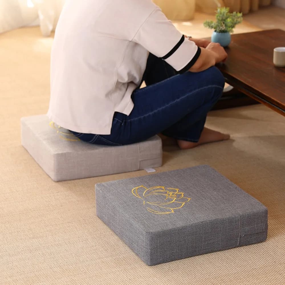 45x45x6cm Japanese Zabuton Floor Cushion - Thick Tatami Mat w/Removable Cover - Meditation, Tea Table - Hard Lotus Support
