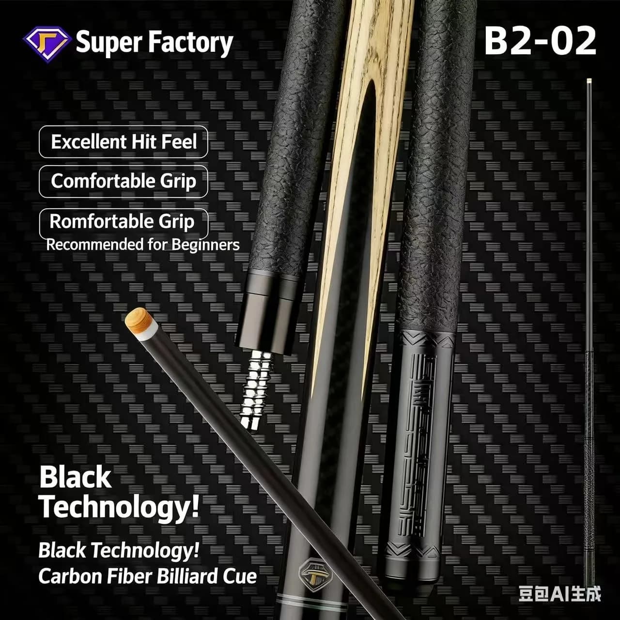 Stecca da Biliardo in Fibra di Carbonio T1100 – Peso 19 oz, Punta in Vera Pelle 10.5–12.9 mm – Per Biliardo a Otto Palle, a Nove Palle e Snooker ​