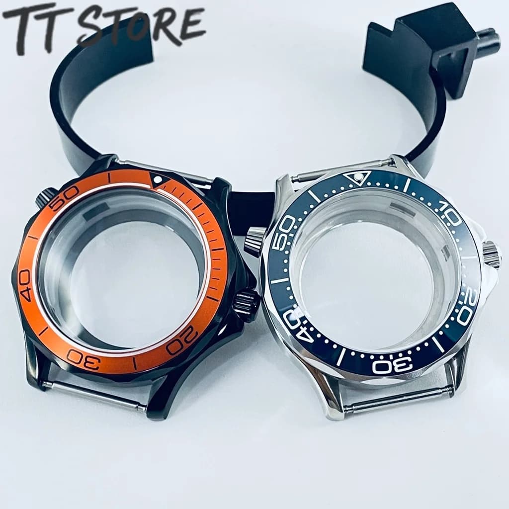 41mm Stainless Steel NH35 Case Mens Divers Watch with Blue Ceramic Bezel Insert for Seiko Mods Seamaster Mechanical Watch Part
