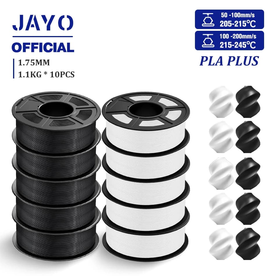 JAYO PLA + 3D Filament 1.75MM 10 Rolls PLA PLUS 3D Printer Filament 3D Printing Filament Ordered Coil 1.0 kg High tenacity