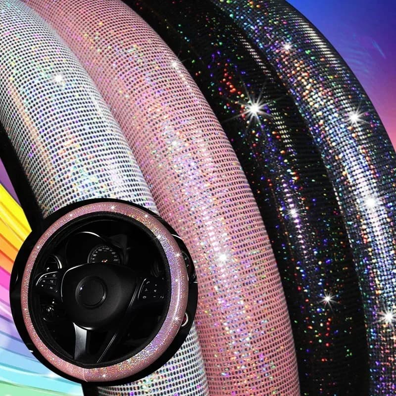 New Universal Car Seat Cover Elastic Handle Covers bling steering wheel accessories with colorful tan diamonds