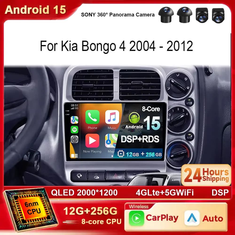 Android 15 Per Kia Bongo 4 2004 - 2012 Carplay Auto Radio Stereo Navigazione GPS Lettore video multimediale NO 2 din DVD WIFI 4G BT