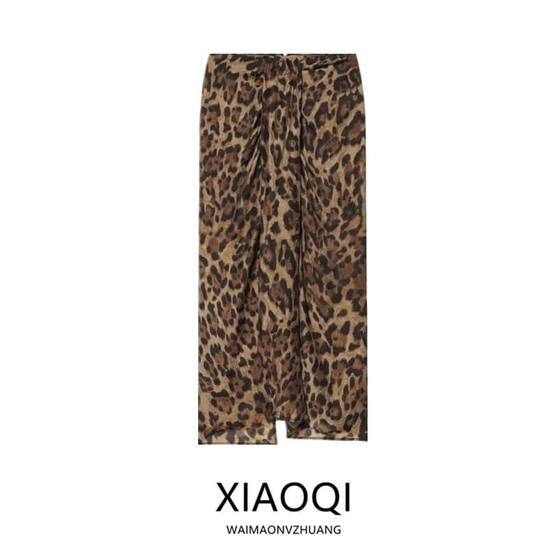 Gonna lunga estiva 2026 con stampa animalier da donna, gonna midi floreale con sciarpa avvolgente, silhouette dritta, effetto snellente, prodotta in Cina