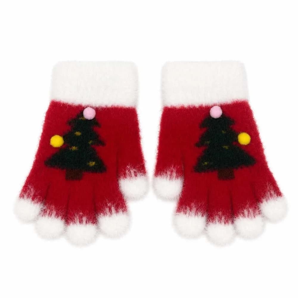 Red Green Christmas Gloves Plush Cuff Elastic Wrist Winter Knit Mittens Double Colored High Quality Touchscreen Full Finger