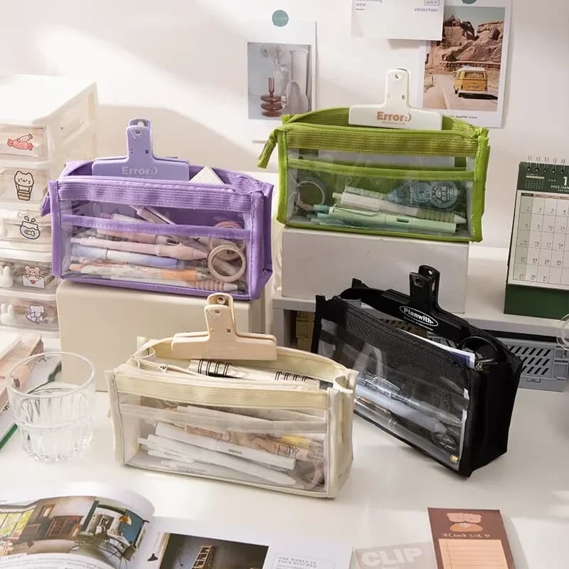 Astuccio a 6 strati di grande capacità, organizer trasparente in PVC per cancelleria - Articoli scolastici di alta qualità, multifunzionale