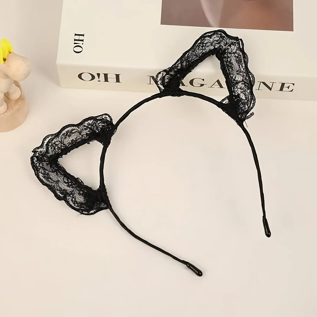 1pcs Cartoon Lace Cat Ear Headband, Cute Hollow Bunny Ear Hair Clip with Bell, Women's Headband