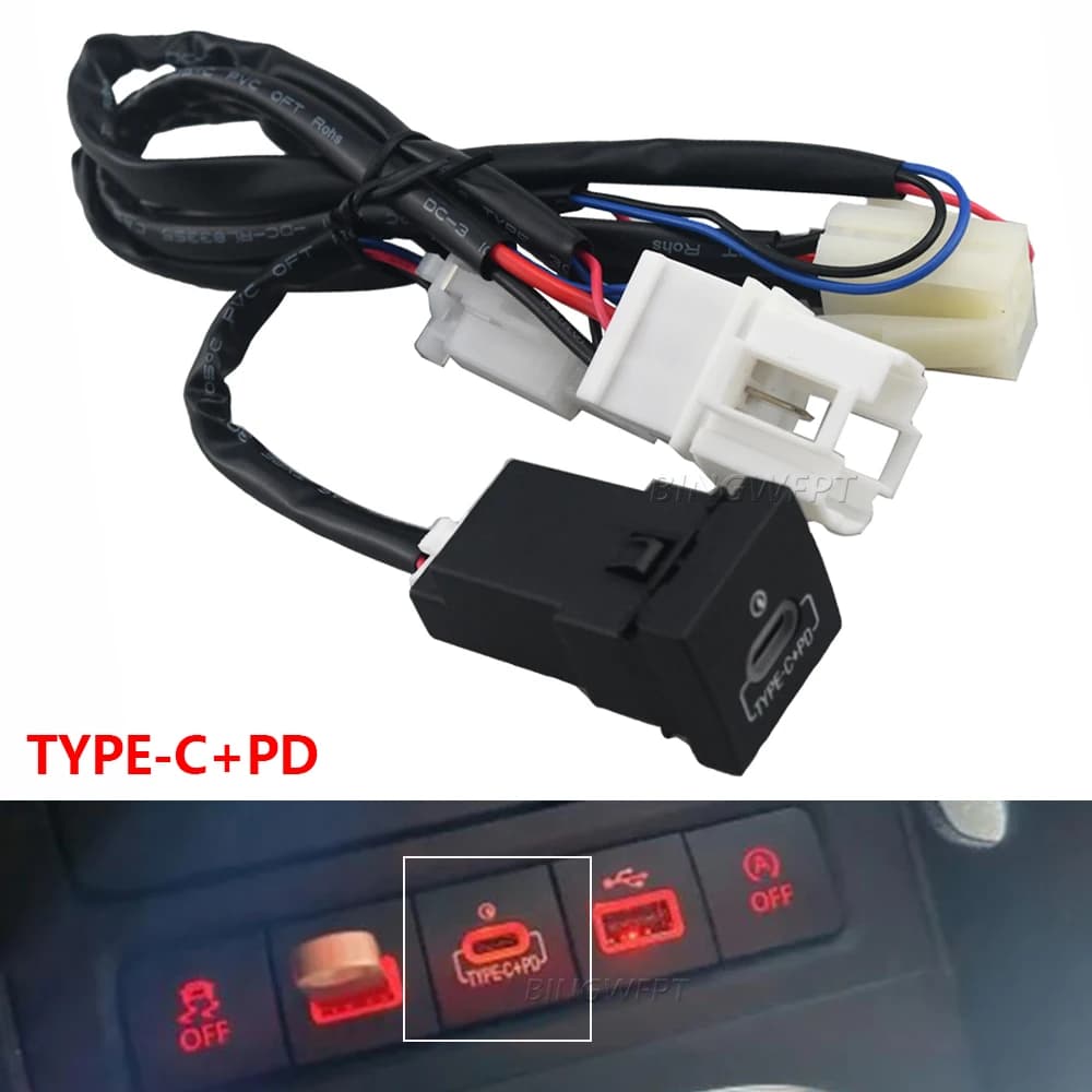 USB Charger for Car PD Quick Charging QC3.0 Charging Adapter for Phone Charging Output Button for VW Golf 6 MK6 Jetta 5 Scirocco 2006 - 2012
