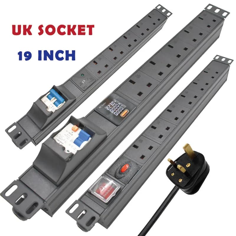 UK Spina UK 19 inch Rack PDU Ciabatta 5/6/7AC with amperometer Overload Protection Short Circuit Breaker 2M Line