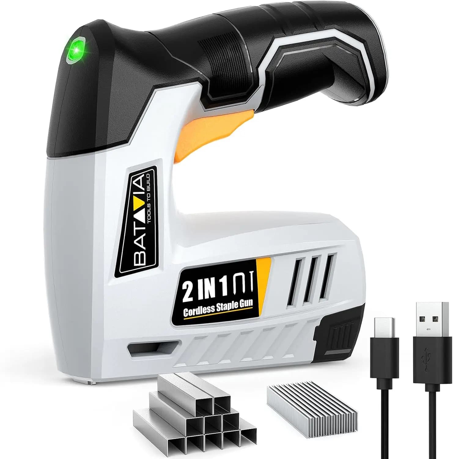 Kit Chiodatrice e Graffatrice a Batteria 2-in-1 con 2000 Chiodi, Ricaricabile 4V per Tappezzeria, Lavorazione del Legno, Progetti Fai-da-Te