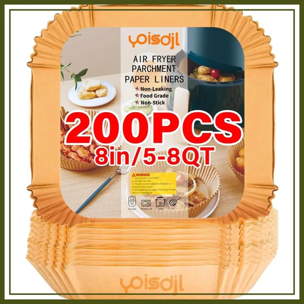 200 Fogli di Carta da Forno Quadrati Monouso da 22 cm per Friggitrice ad Aria, Cottura al Forno, Arrosto e Microonde