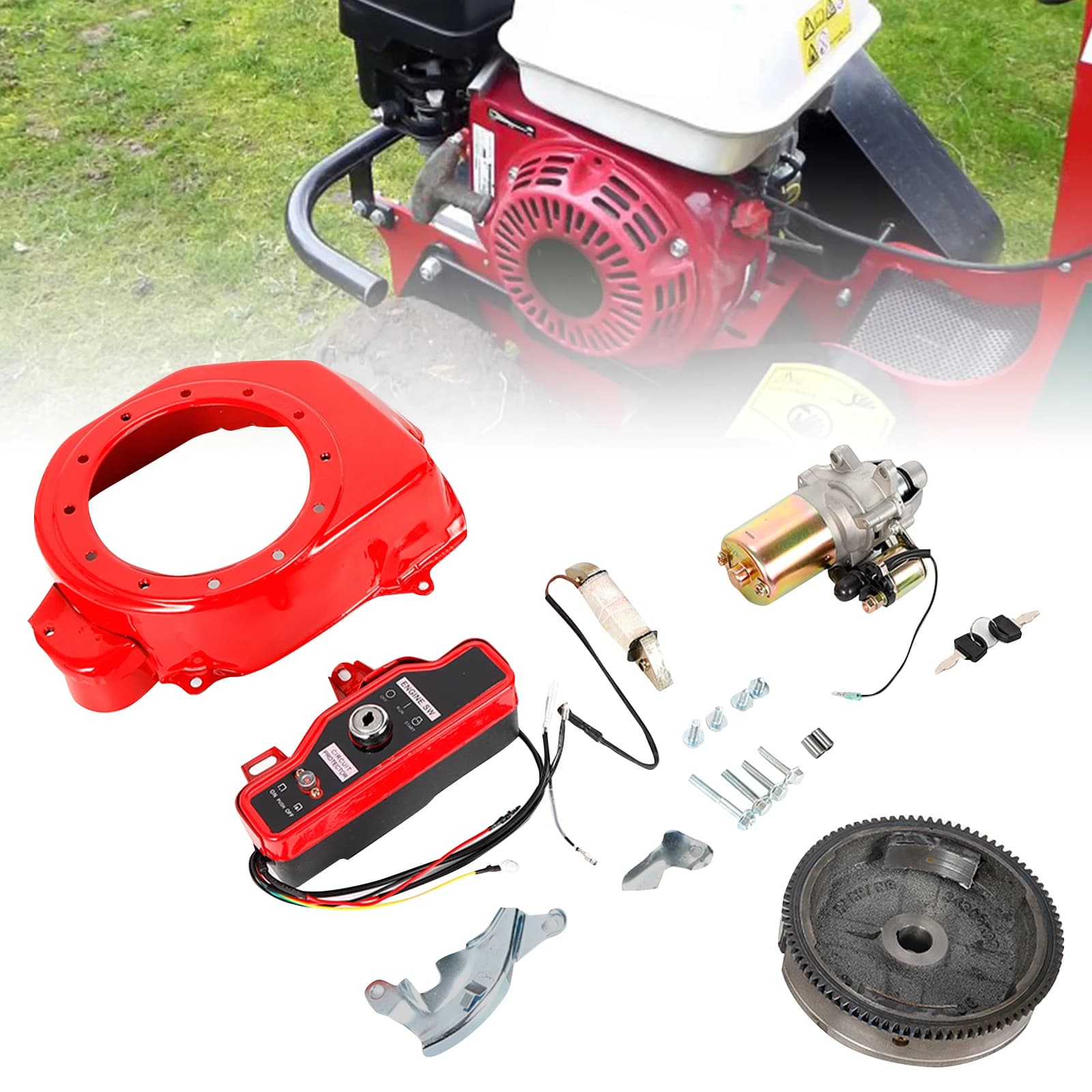 Kit volano avviamento motore elettrico, coperchio ventola bobina interruttore accensione motore per Honda GX160 5.5HP GX200 6.5HP 168F 170F