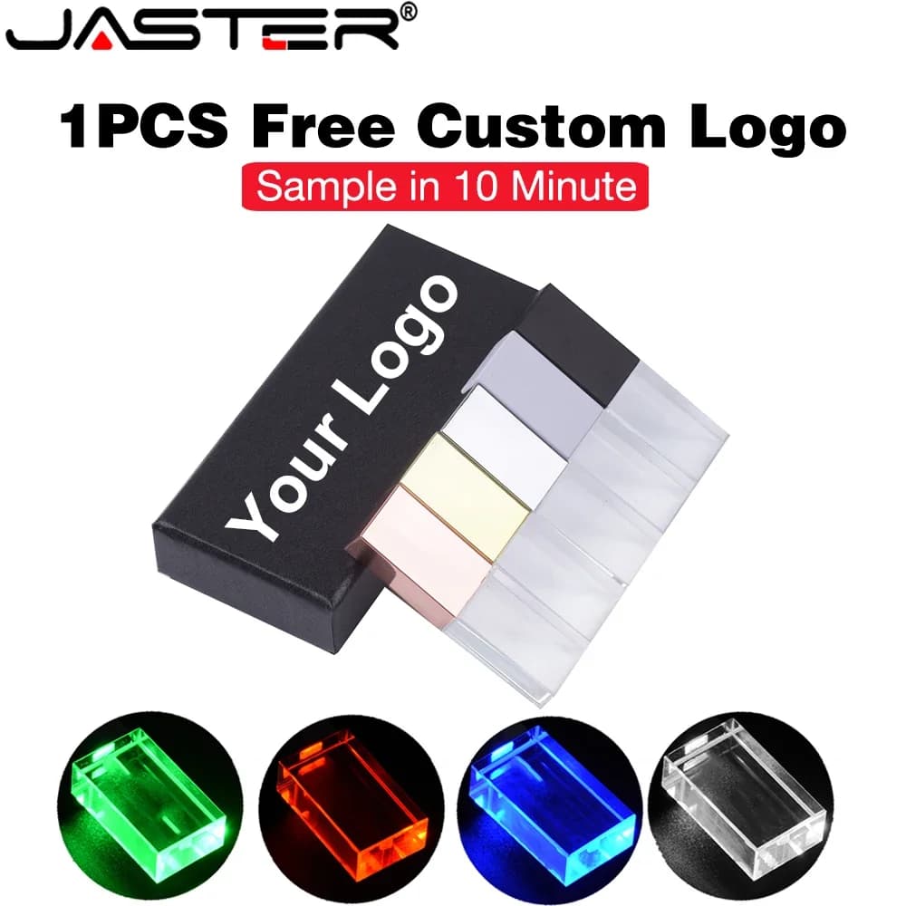 Chiavetta USB 3.0 Personalizzabile con Logo, Memoria Flash con LED Verde, Pendrive in Cristallo, Dispositivo di Archiviazione 128GB 64GB 32GB 16GB