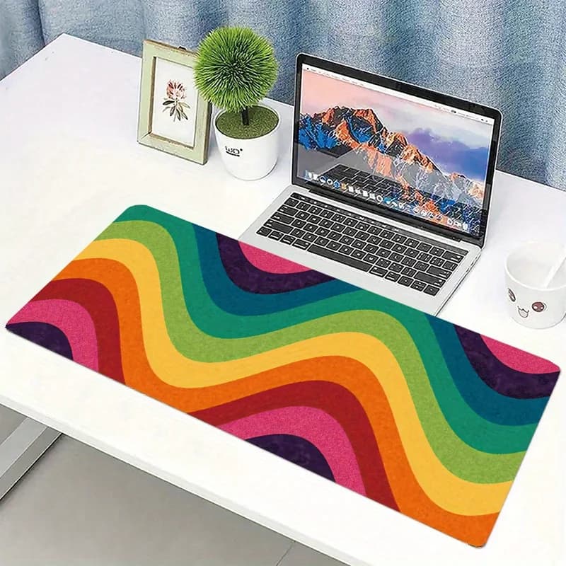 Tappetino per Mouse con Motivo a Onde Arcobaleno, Base in Gomma Antiscivolo, Grande Tappetino per PC, Laptop, Tastiera, Ufficio e Gaming