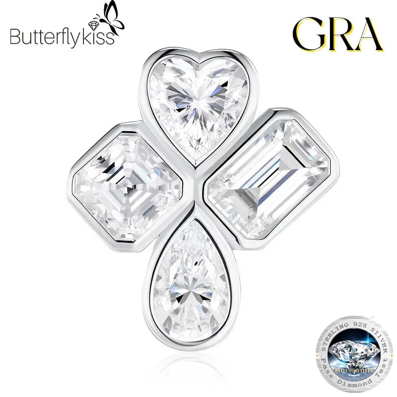 Butterflykiss Orecchini con diamanti Moissanite a quattro pietre per donna Orecchini in moissanite da donna in argento sterling 925 placcato 18 carati GRA