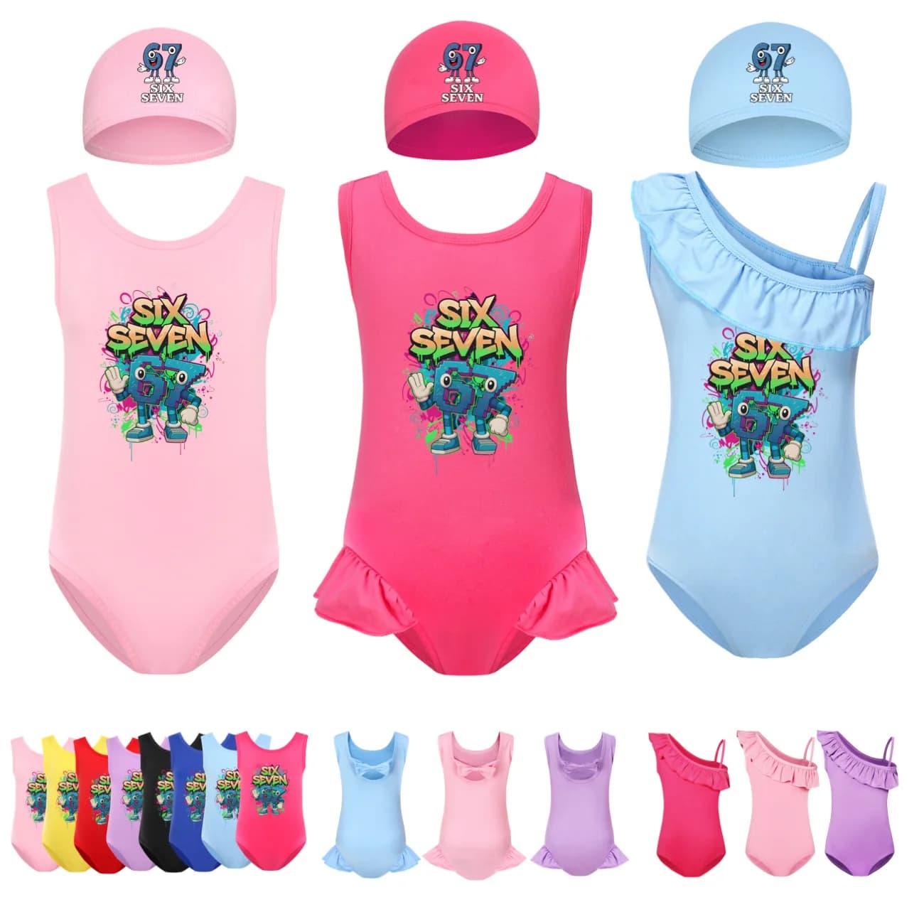 Ruba un Brainrot Six Seven 67Set of 2-piece swimsuits, full beach swimsuit with hood, children's swimsuit