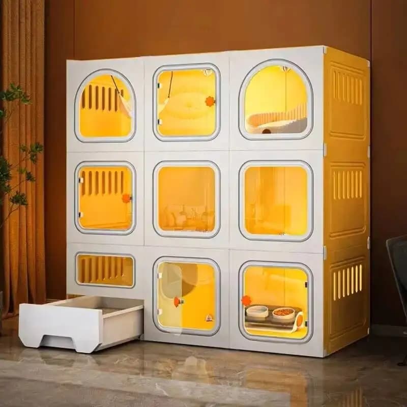 Cuccia per Gatti Semplice e Lussuosa da Interno, Gabbia per Gatti Super Grande con Ampio Spazio, Stile Nordico, con Lettiera Integrata, Villa per Gatti F