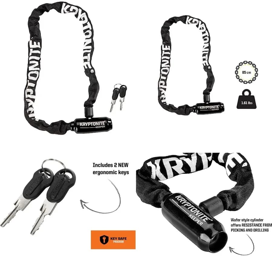 Lucchetto a Catena per Bicicletta Keeper 585, Lunghezza 80 cm, Antifurto Resistente con Chiavi per Bici, Moto, Scooter