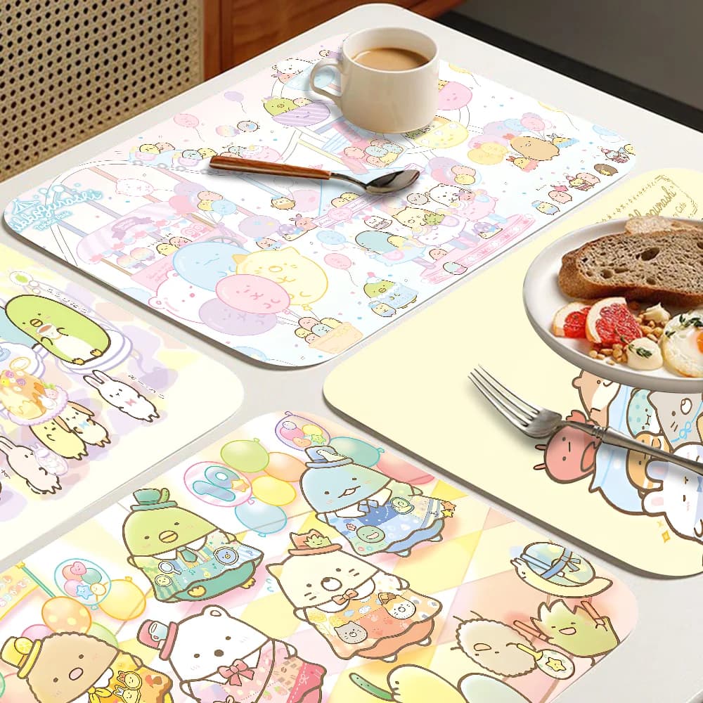 Sumikko Gurashi Tappetino da stiro per tazze da caffè Tappetino da stiro con texture d'arte moderna Tappetino per asciugatura da bancone della cucina Tappetino di scarico per bar