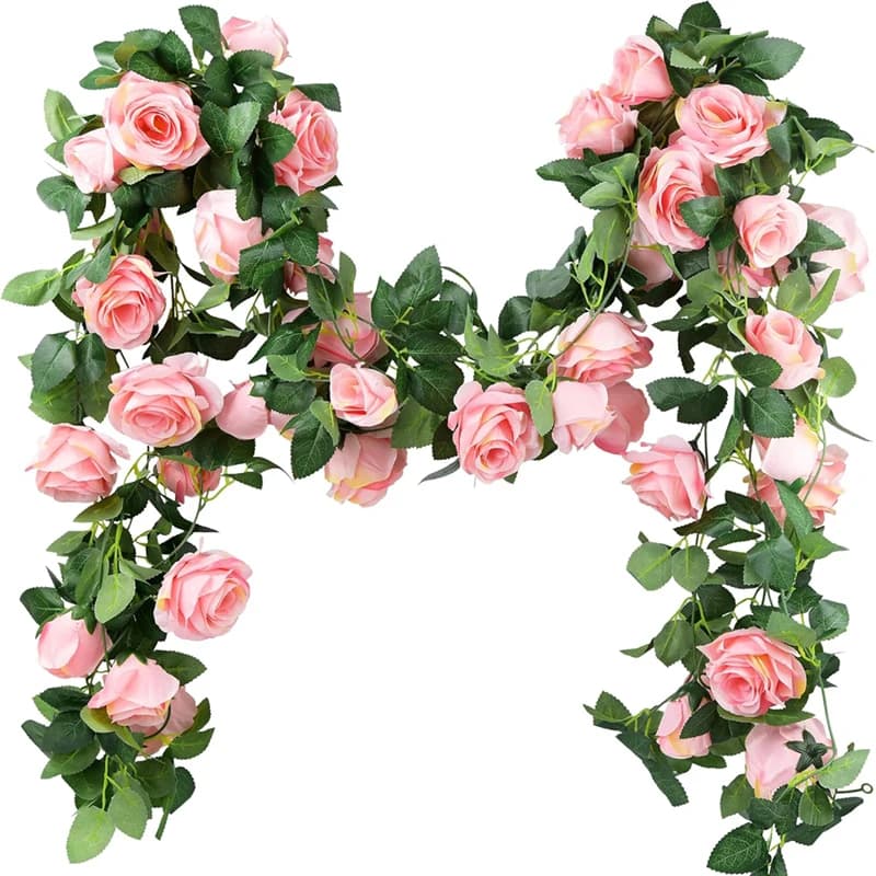 1Pc Pink Rose Artificial Vine Hanging Flower Rattan Plant Leaf Garland Outdoor Wedding Party Office Bridal Home Table Decoration