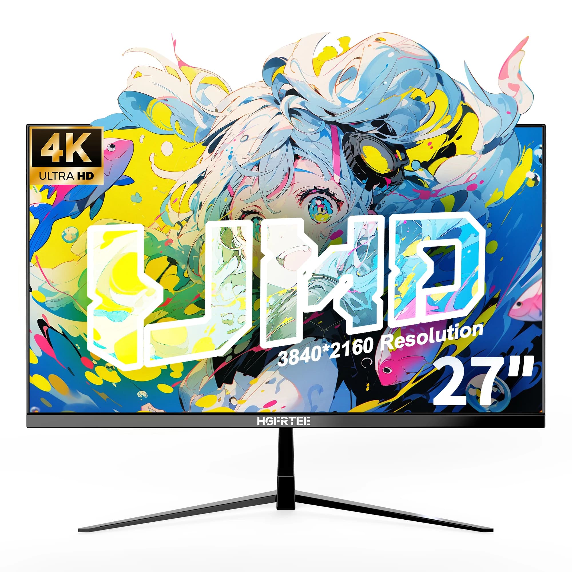Monitor HGFRTEE 4K da 27 pollici 3840*2160 per computer da ufficio, 99% sRGB, 10 bit, schermo piatto IPS, gaming PC, compatibile HDMI/DP