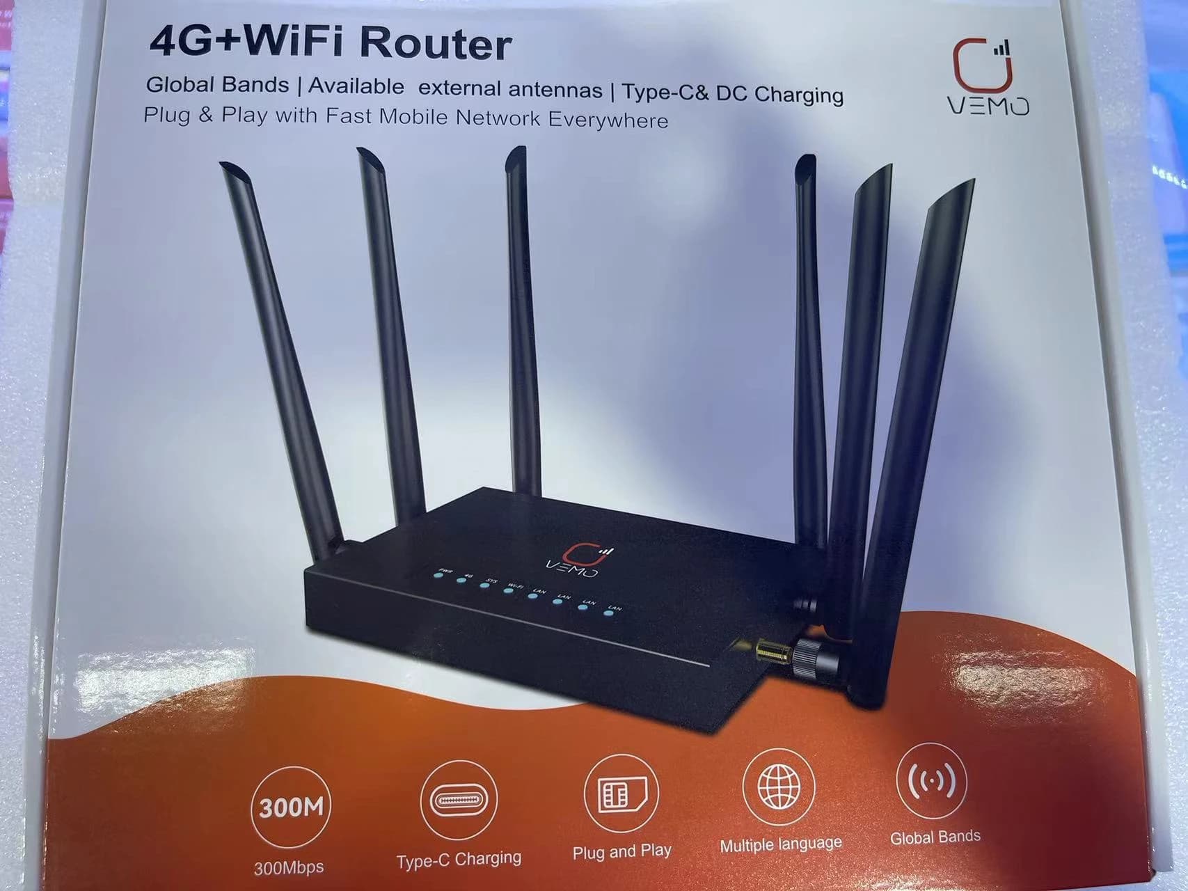 VEMO B628 Router 4G Lte Modem wireless Router Wifi 4G Wifi 300Mbps con slot per scheda SIM CPE con antenna esterna e porta LAN