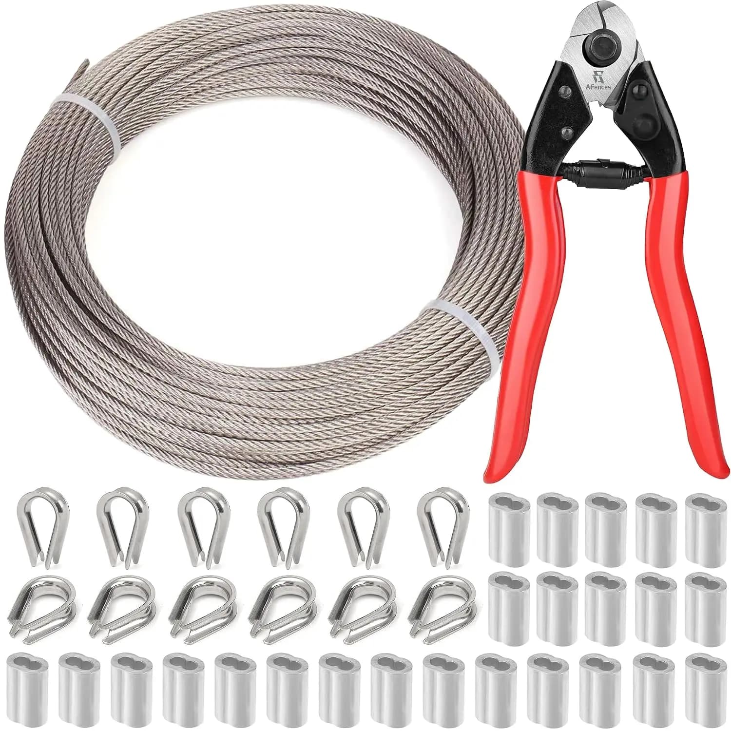 Stainless Steel Cable Wire Rope with Loop Sleeve Thimble Heavy Duty for Deck Railing String Light Hanging, Garden, Marine DIY