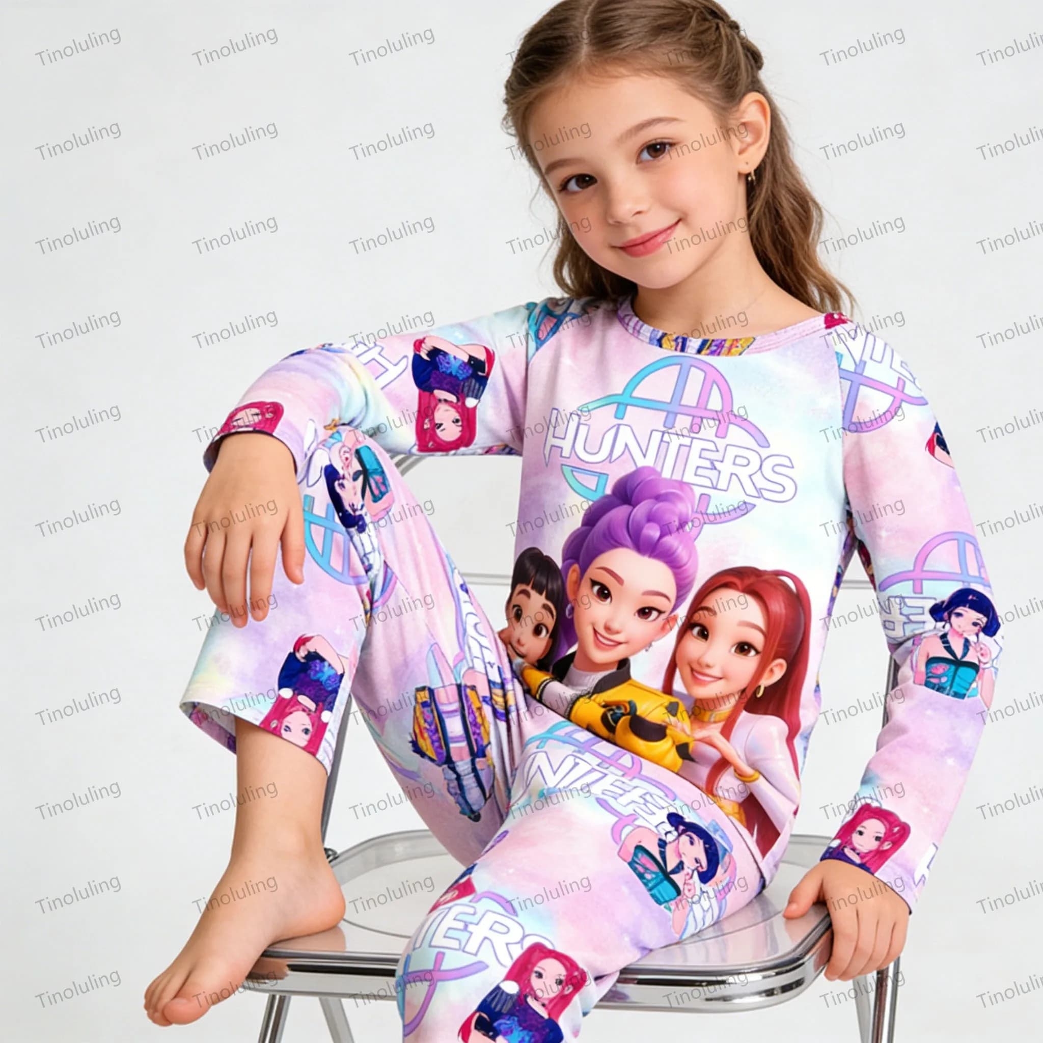 2 pcs/set Baby Diaper Set 3 to 4 5 6 7 8 9 10 11 12 years Long sleeve Kpop Demon Hunters Pijama Children's Clothing