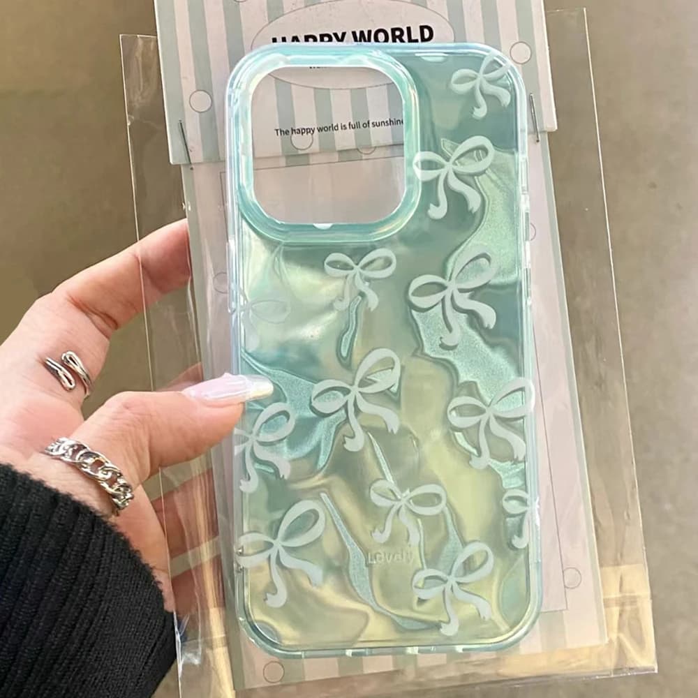 Verde Bowknot Cuore di Amore Ragazze Donne Cassa Del Telefono Per iPhone 17 Air 16 16e 15 14 13 12 Pro Max 7 8 Plus X XS XR SE 2022 2020 copertura