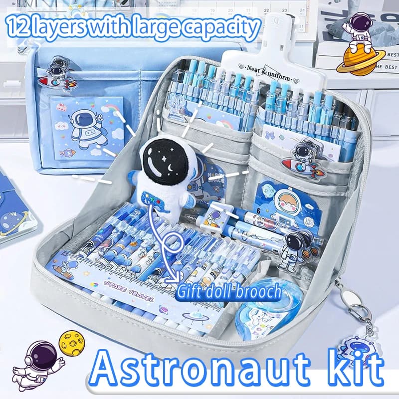 17/31 astronaut pencil case set, 12 layer large capacity stationery bag, cosmetic bag, suitable for office and school use