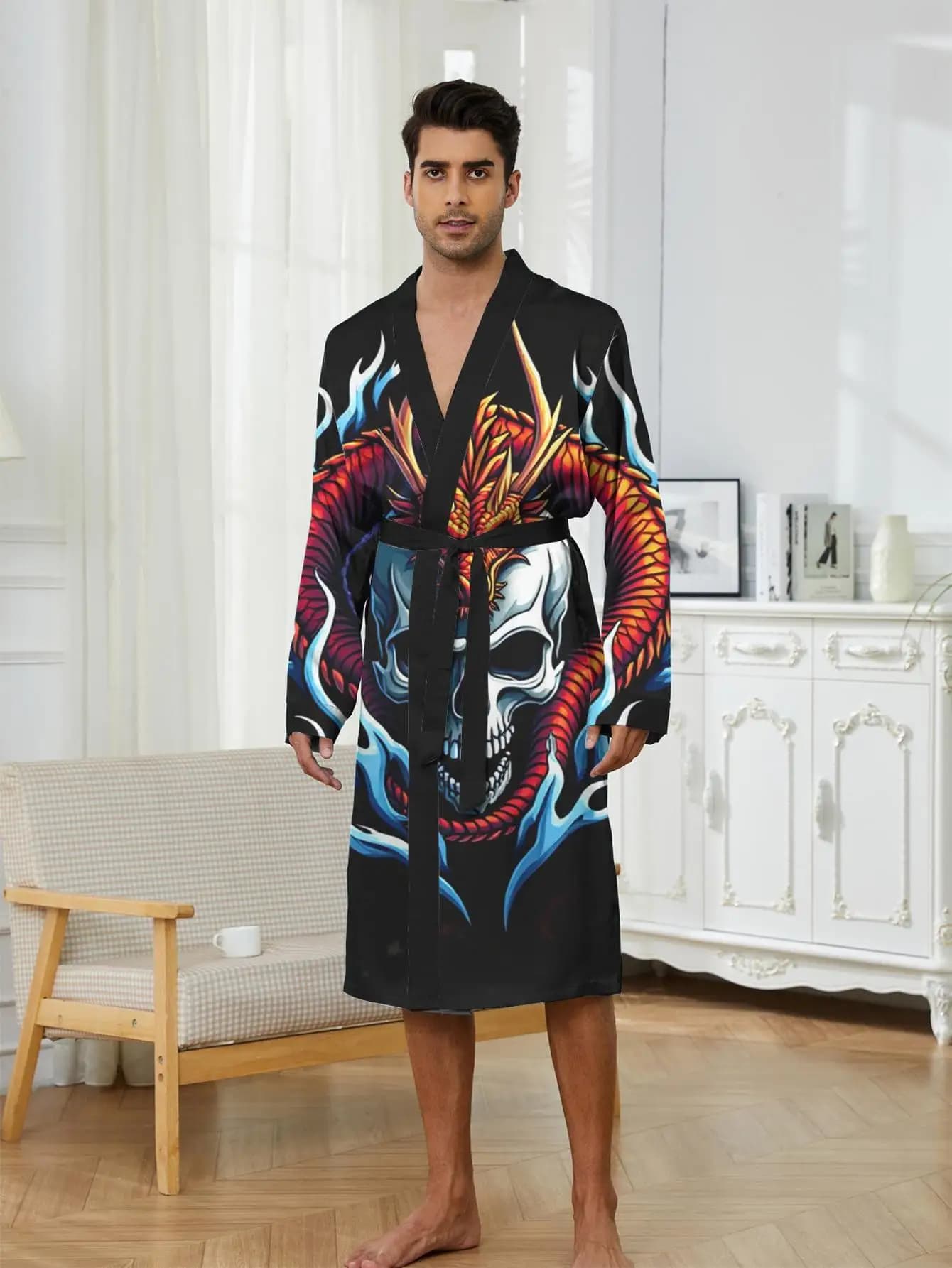 1 Pezzo Vestaglia da Uomo Primavera/Estate 2026, Accappatoio da Bagno, Vestaglia con Stampa 3D, Abbigliamento da Notte Grafico per Uomo in Poliestere