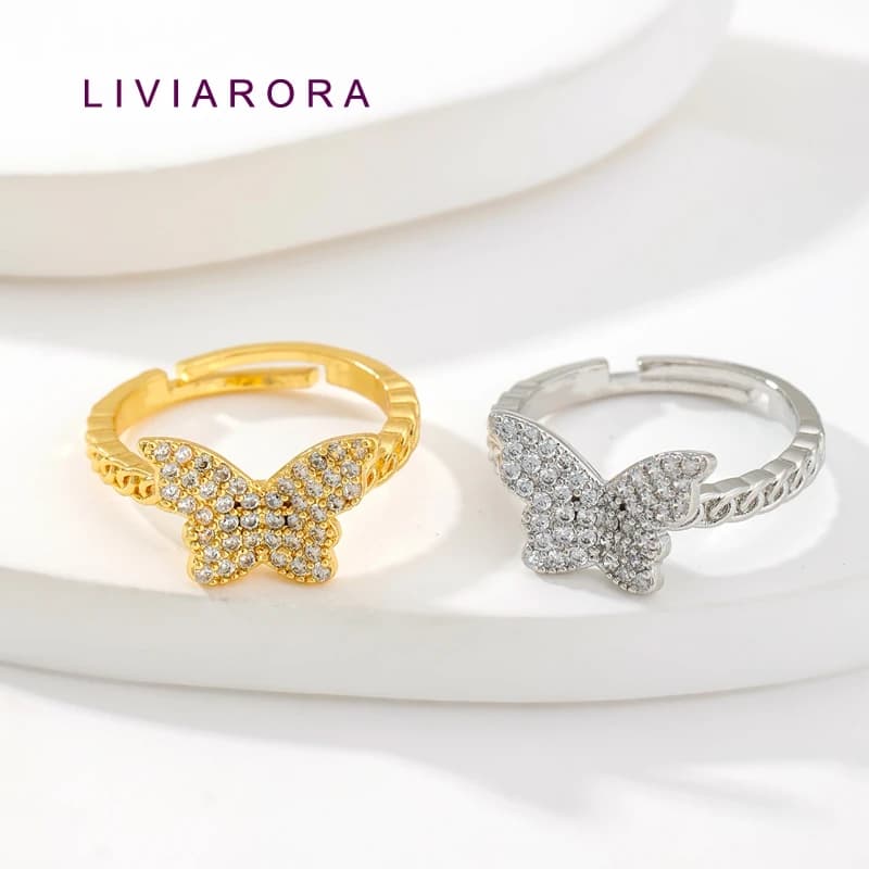 1/2/4Pcs 18K Gold Plated Brass With Zircon Butterfly Finger Rings For Jewelry Making,Adjustable Ring,DIY Jewelry Accessories