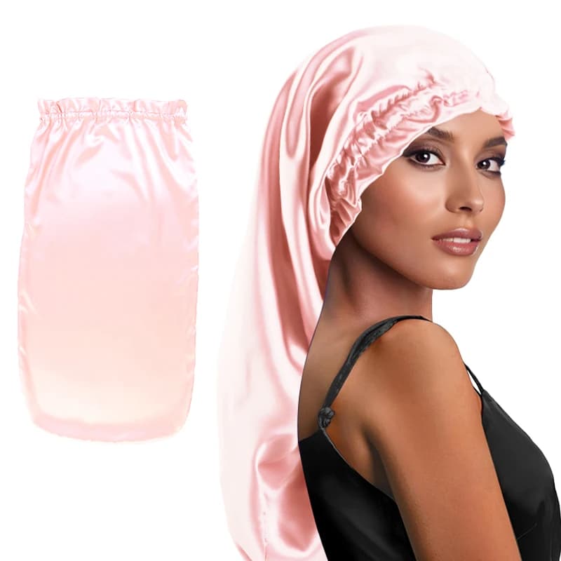 New Women's Long Satin Night Cap, Elastic Polyester Night Head for Long Hair Care, Soft Fabric Cap, Comfortable Hair Cover