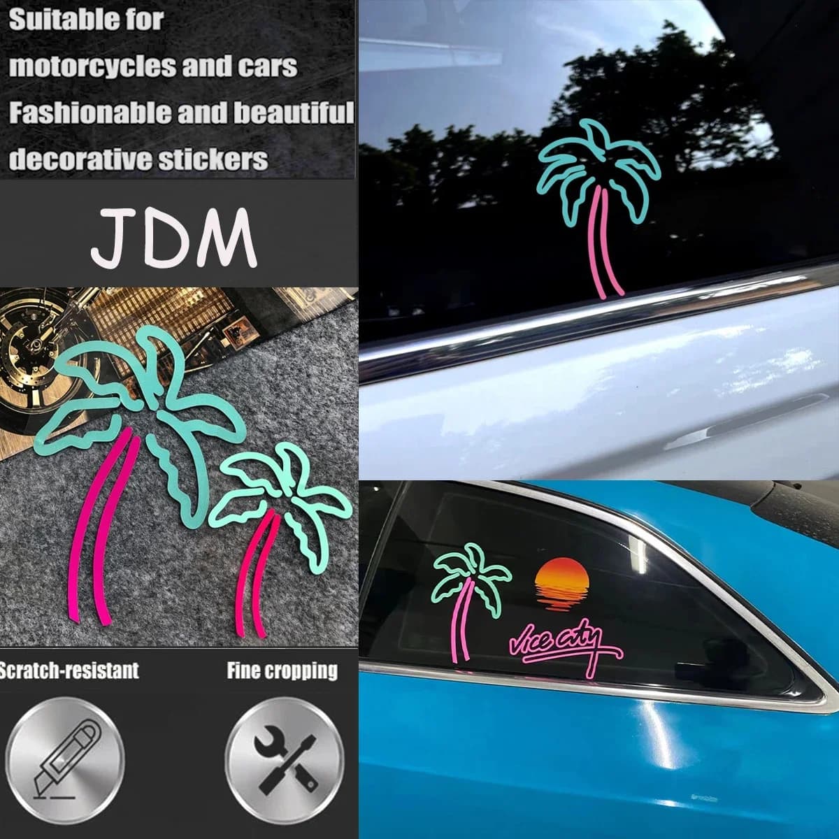 Carton animated coconut tree style holiday helmet modified bike and body shop window windscreen decal accessories stickers