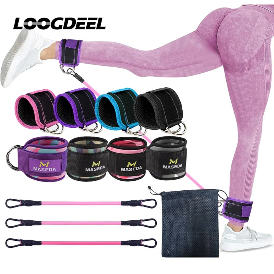 Cinturini alla caviglia LOOGDEEL doppio anello a D supporto per piede regolabile polsini imbottiti supporto per allenamento per gambe con peso alla caviglia abduttore sportivo
