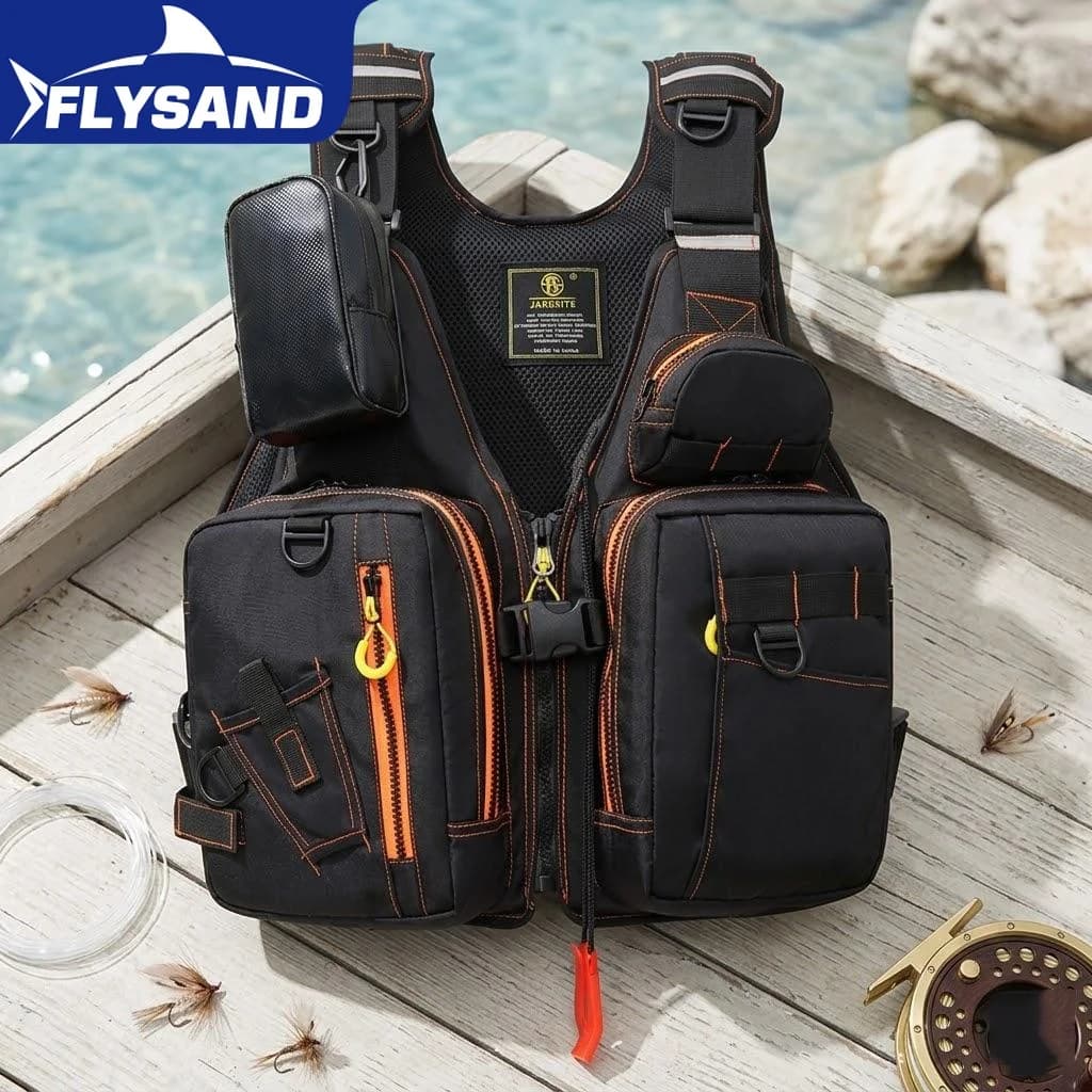 Gilet da Pesca Multifunzionale per Esterni, Giubbotto di Salvataggio Galleggiante con Molteplici Tasche Portaoggetti