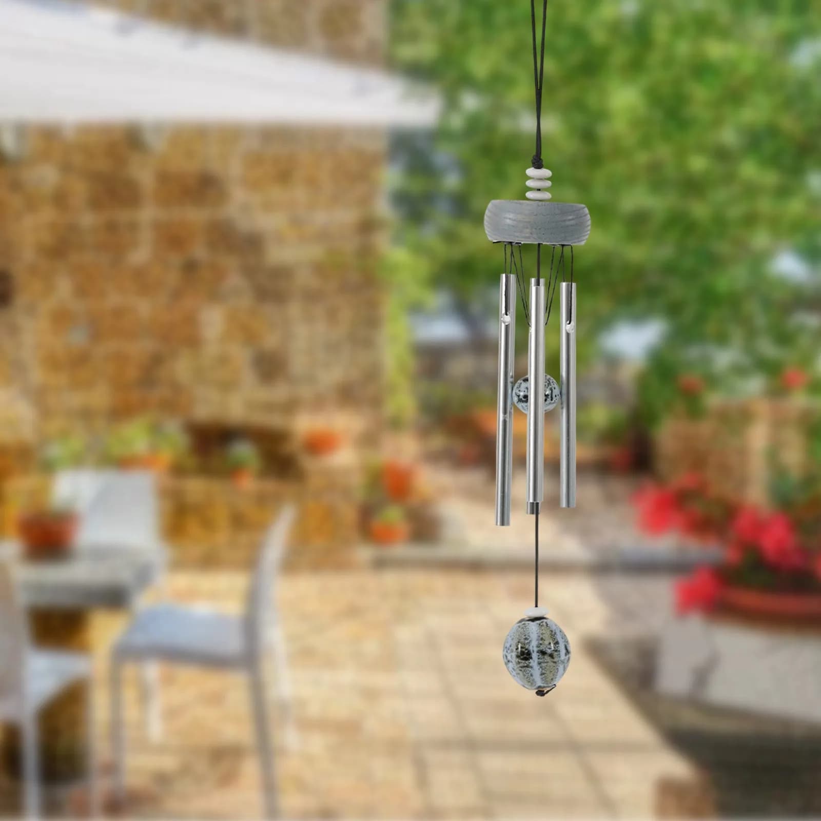 Metal Tubes Wind Chime Indoor/outdoor Hanging Pendant Home Decor Imitation Bronze Patio Aluminum + Wood Garden