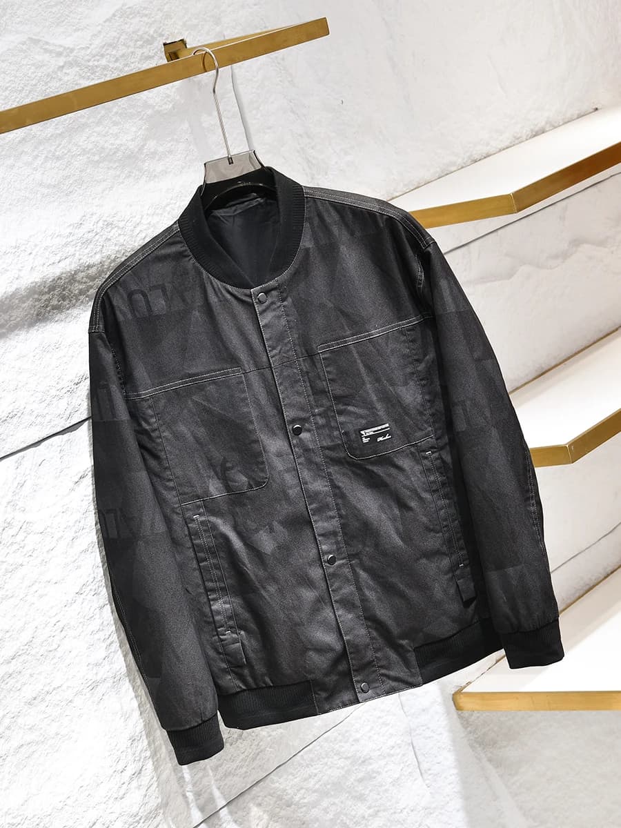 Retro Vintage Fashion Urban Style Men's Commuter Casual Print Baseball Collar Jacket Thickened Polyester Fiber Long Sleeve