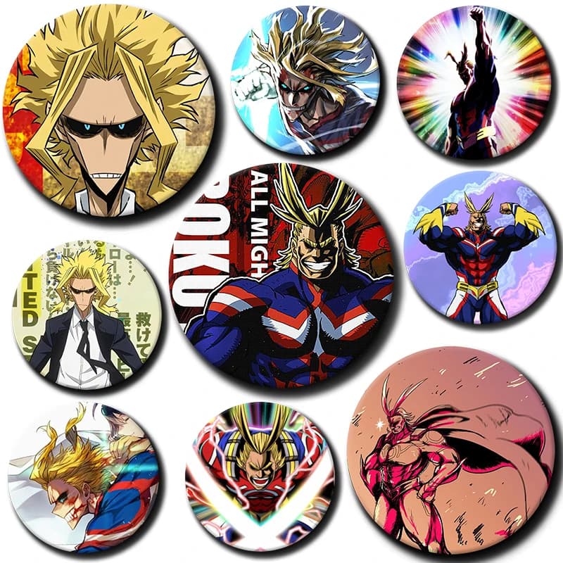 58mm Cartoon Character All Might Soft Button Pin Hero Anime Brooch Creative Badge for Backpack Clothes Decoration Gift