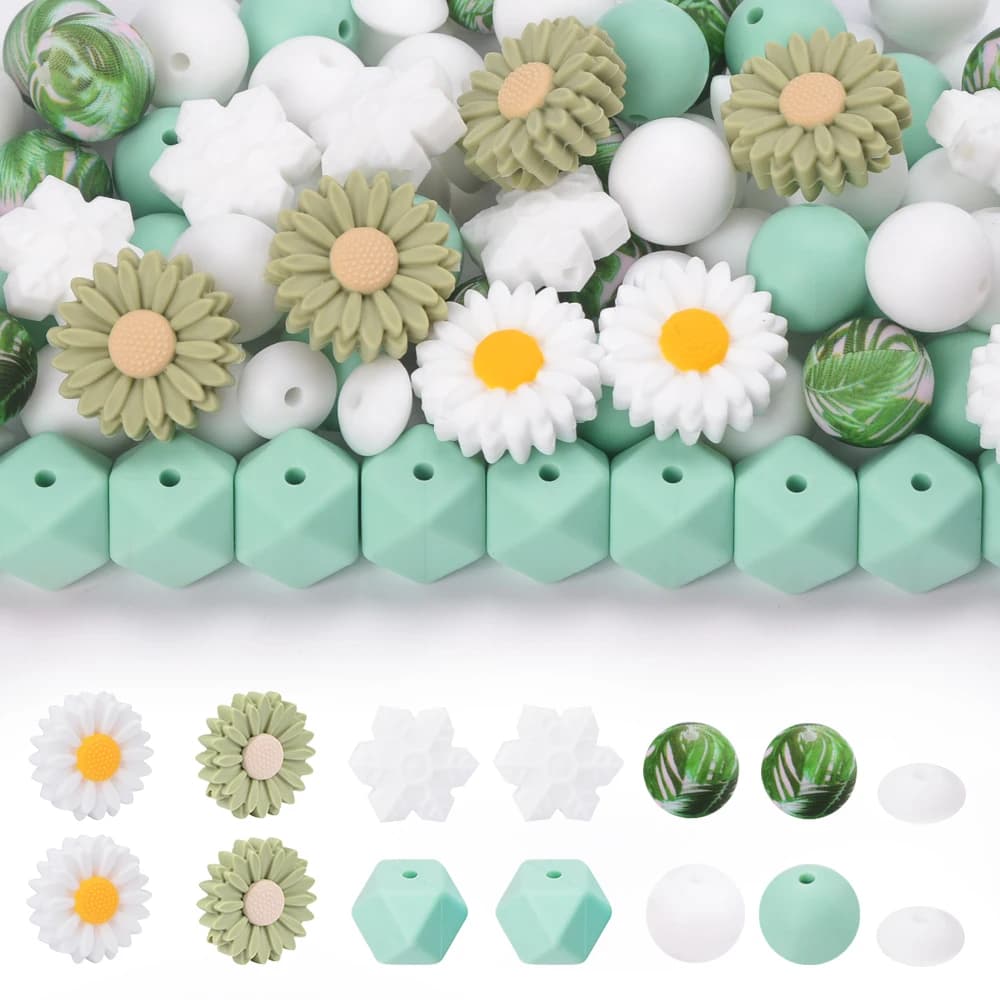 LOFCA 30 pezzi set misto di perline in silicone girasole fiocco di neve per realizzare portachiavi fai da te bracciali collane accessori di gioielli