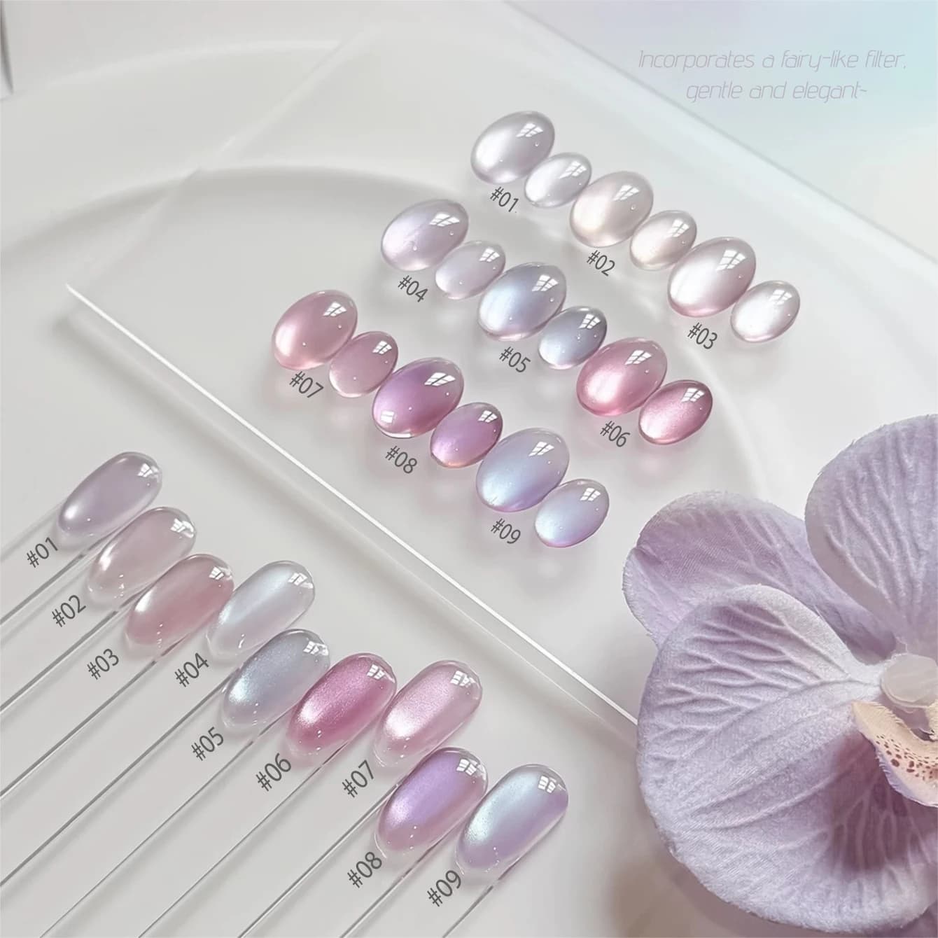 MAINEL 10ML 1-9 Pezzi Smalto Semipermanente Magnetico Effetto Occhio di Gatto con Perle di Vetro e Pietra di Luna Rosa Viola Primavera Estate Prodotti per Unghie