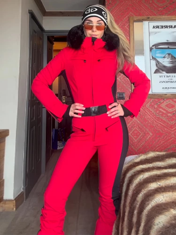 Tute da Sci Casual con Cappuccio e Cintura per Donne, Impermeabili, Maniche Lunghe, con Cerniera e Tasche, Nuova Collezione 2026, Abbigliamento Esterno a Contrasto