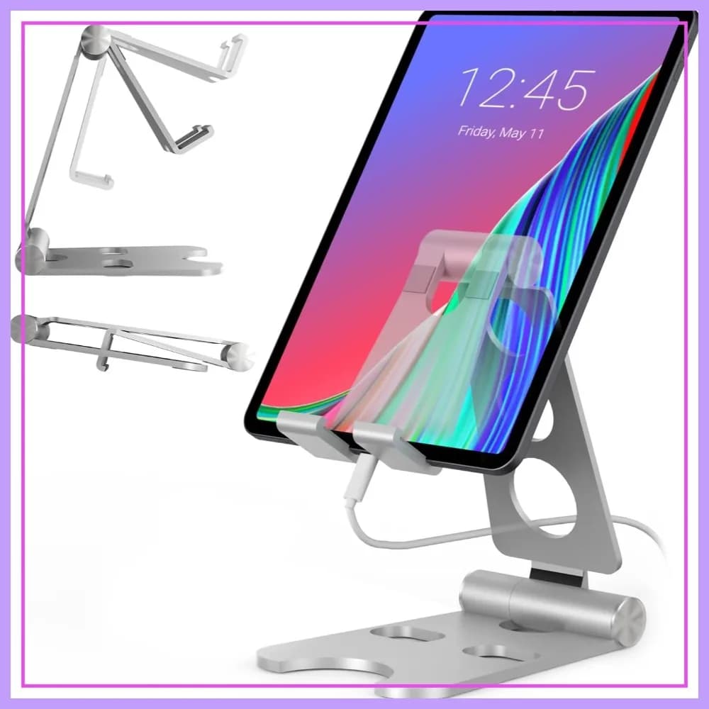 Supporto regolabile in alluminio per tablet con porta cavo, pieghevole per iPad, Galaxy, Kindle, da 4-16 pollici