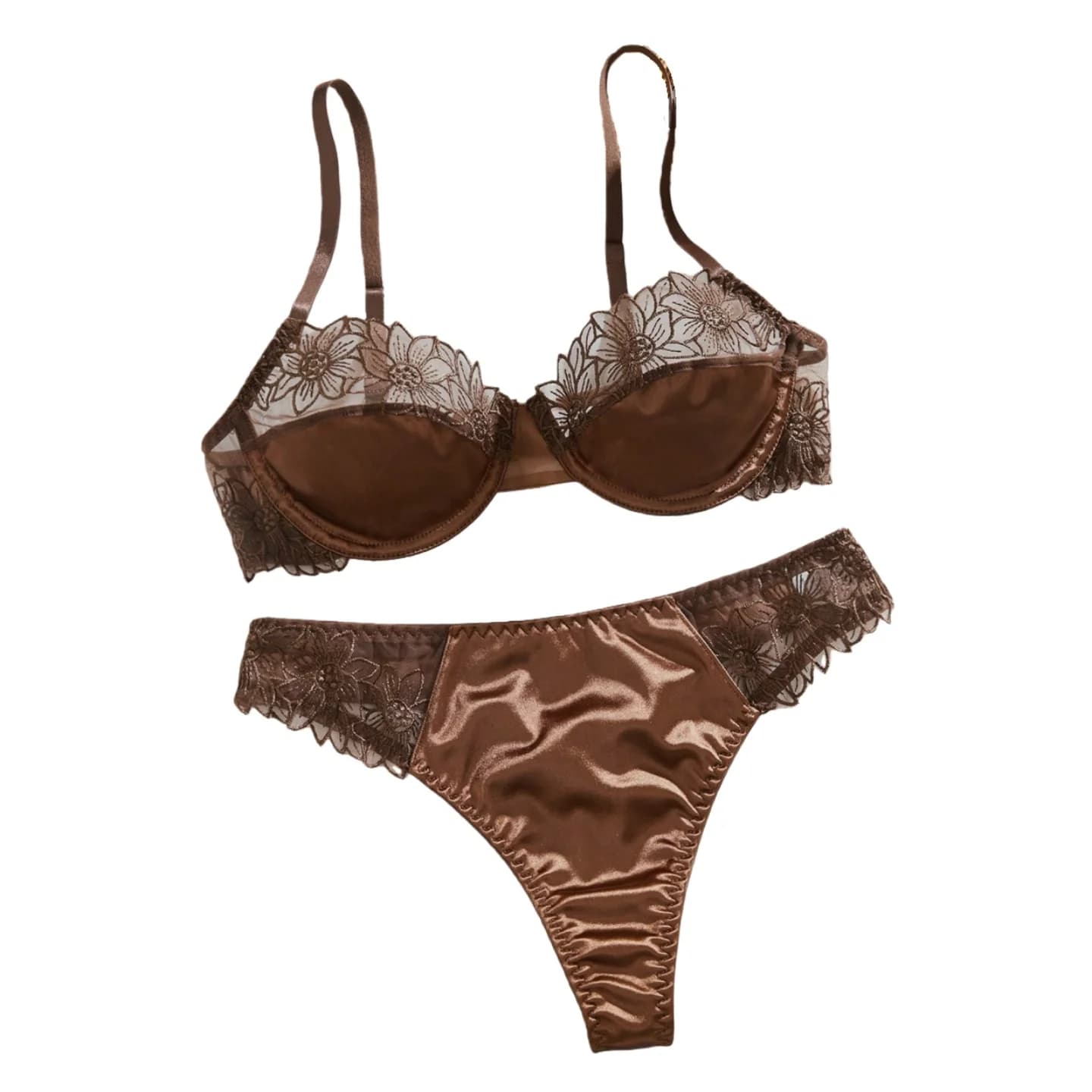 Set reggiseno sexy con ricamo floreale in 2 pezzi di vendita calda - Set di lingerie semitrasparente con ferretto ricamato girasole, ideale per le date,