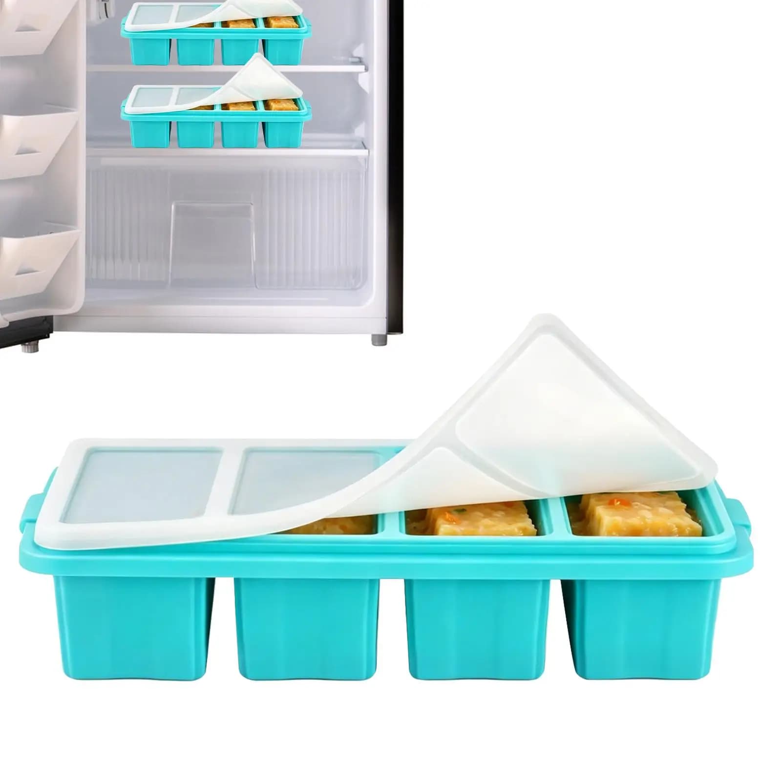 Stampi in Silicone per Freezer, Contenitori Ermetici Antiaderenti per Alimenti, Organizzatori per Riso e Preparazione Pasti in Porzioni Individuali