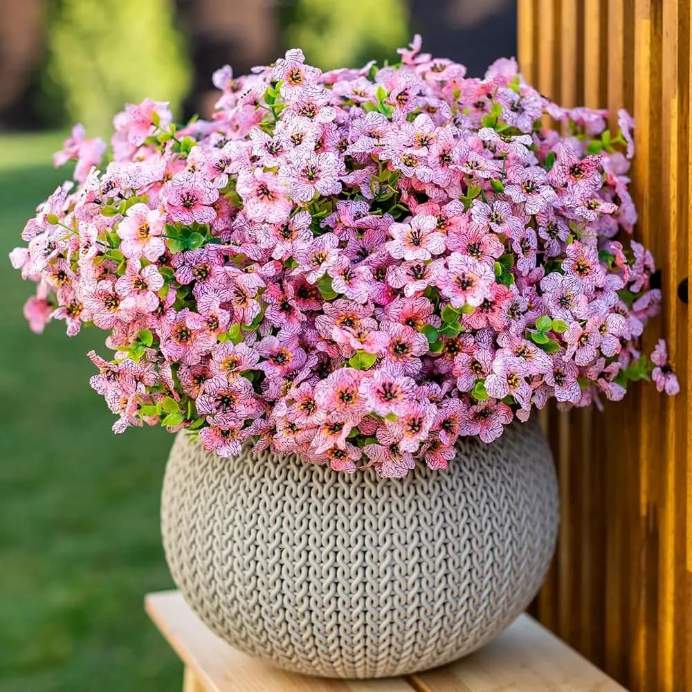 Artificial Flowers for Exterior, Fin Plants - 16 Artificial Green Bosso Bouquets, Plastic Evergreens that do not fade, Autumn Decorations for Factors