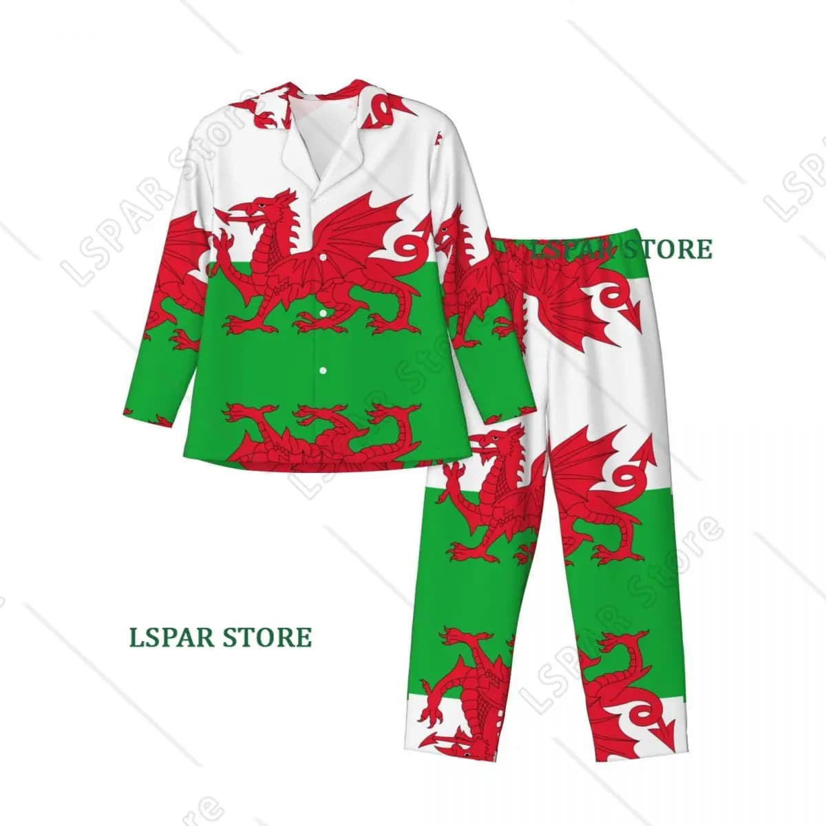Men's Home Suits Long-sleeved Wales Flag Suits for Autumn and Winter Pajamas for Men