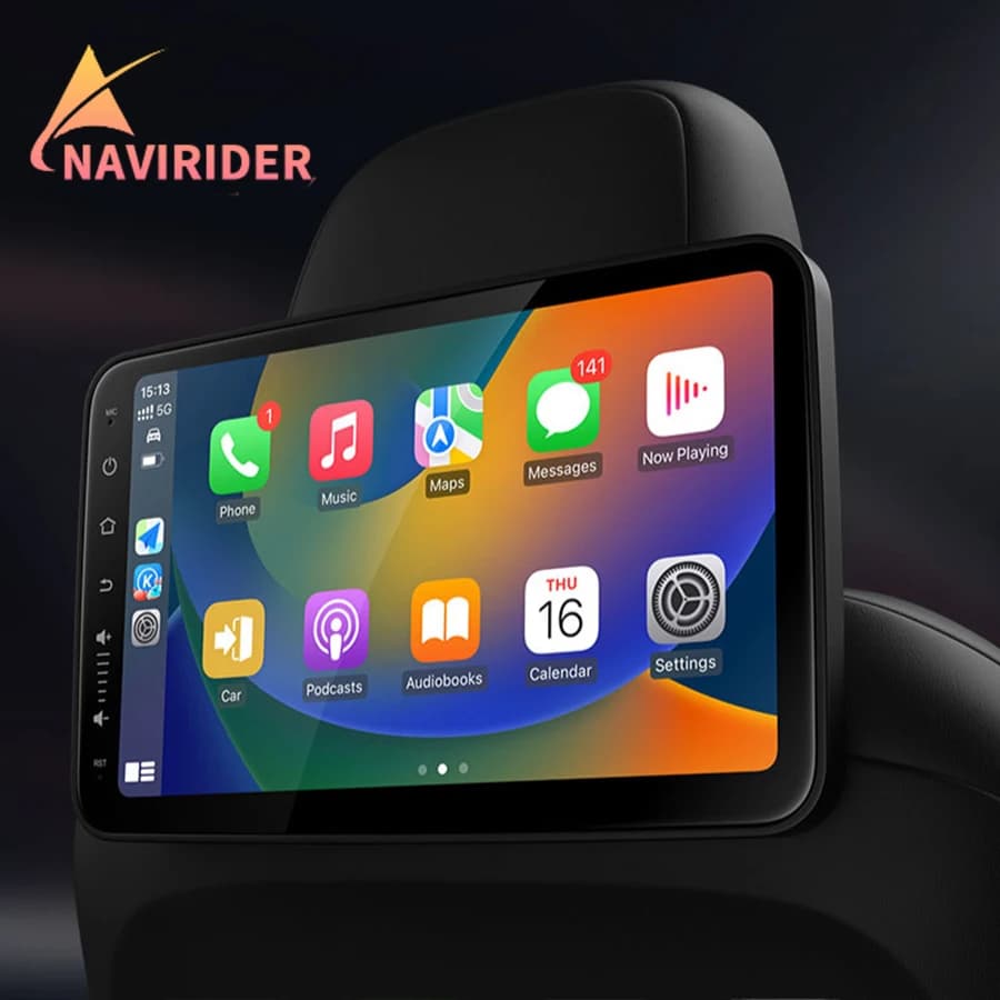 Monitor Poggiatesta Tablet Wireless Carplay Android Auto, Lettore Video per Sedili Posteriori Auto, FM Bluetooth AirPlay Input, Schermo Full Touch