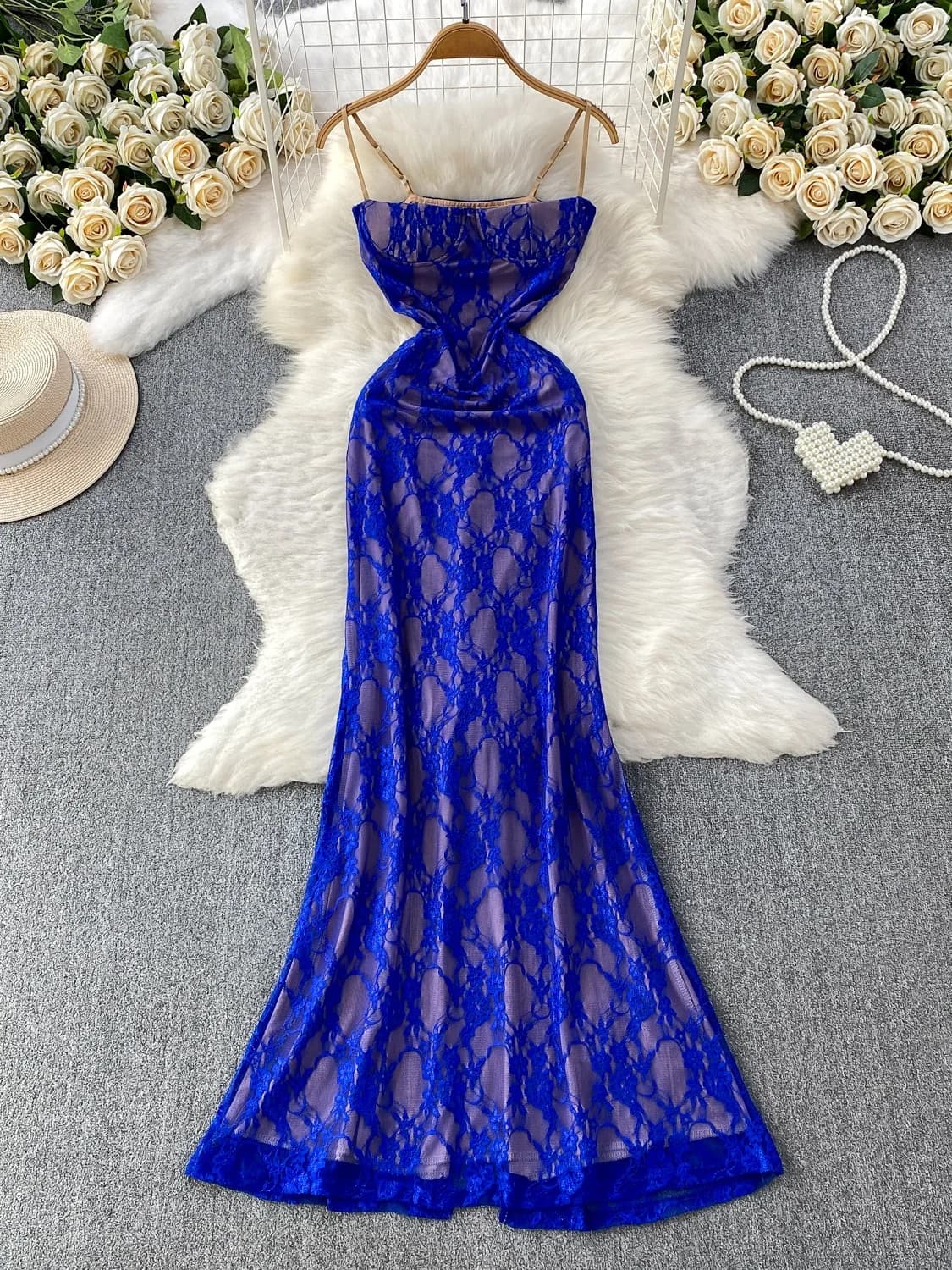 Elegant Lace Bridesmaid Dress Women's Summer Sexy Backless Slimming Long Split Skirt High Waist A-Line Gown for Party