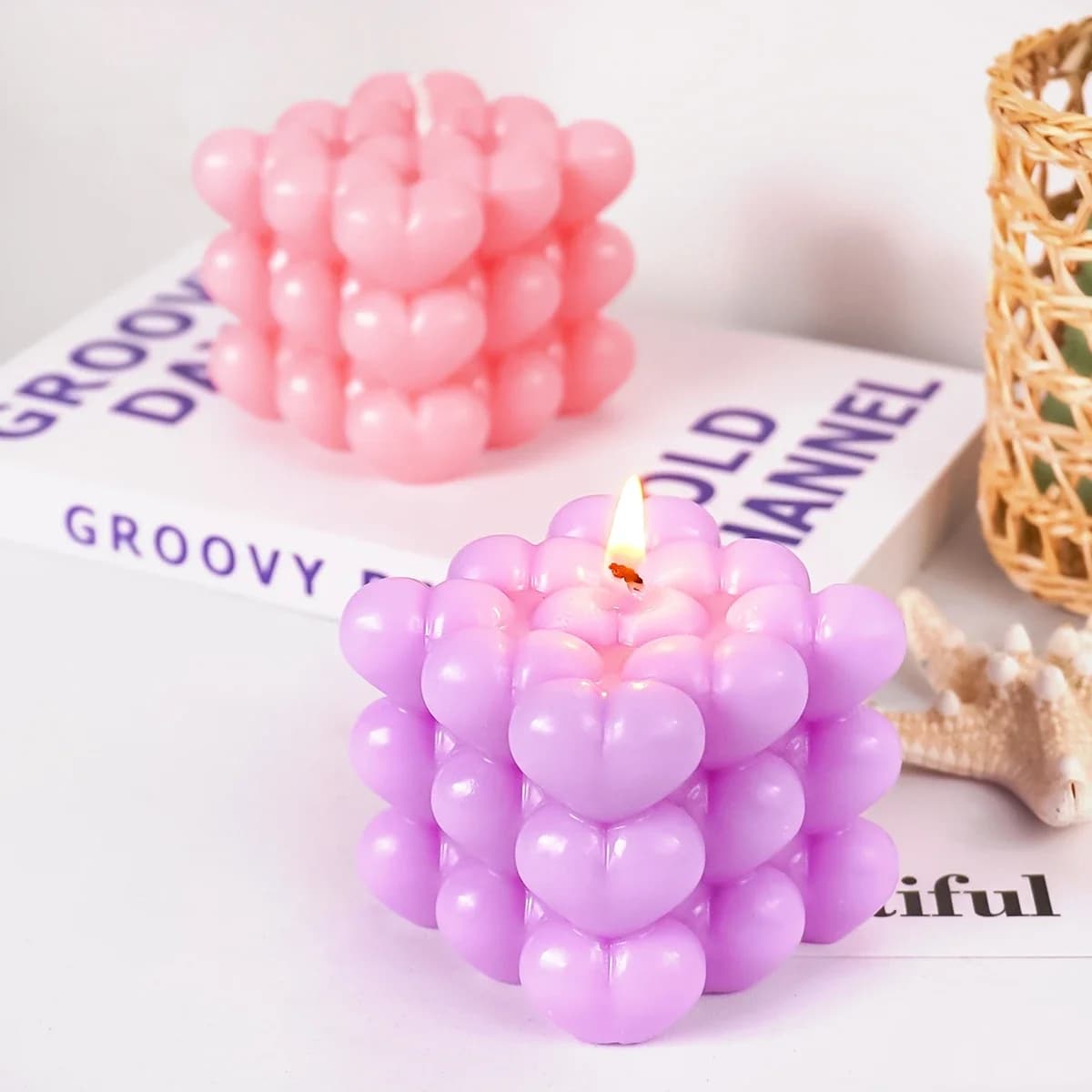 Love Bubble Candle Silicone Mold DIY Aroma Candle Making Supplies Gypsum Soap Mould DIY Heart Bubble Cube Valentine's Day Gifts